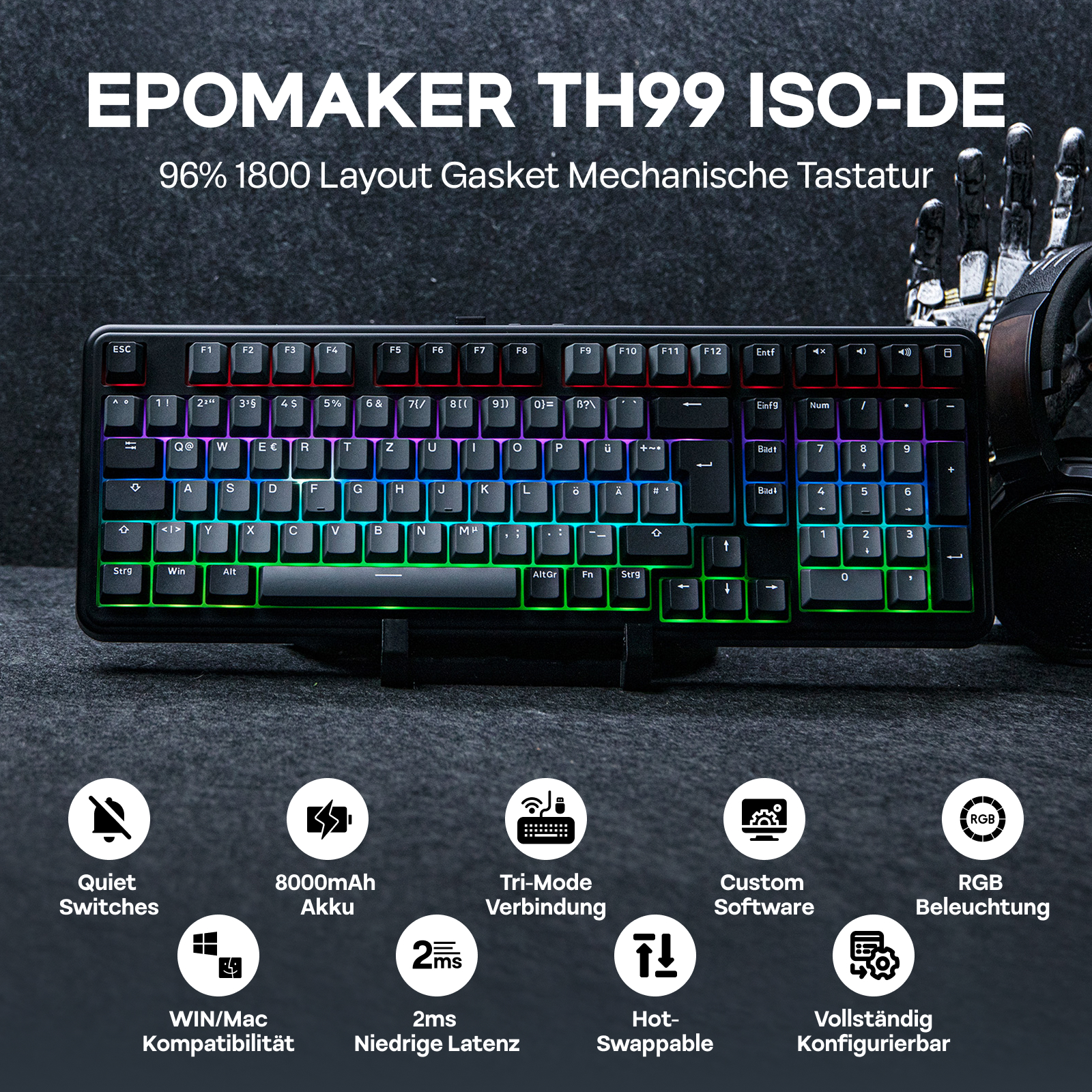 ISO-DE Layout EPOMAKER TH99 QW - огляд і ціна Keyboard Numpad Separate