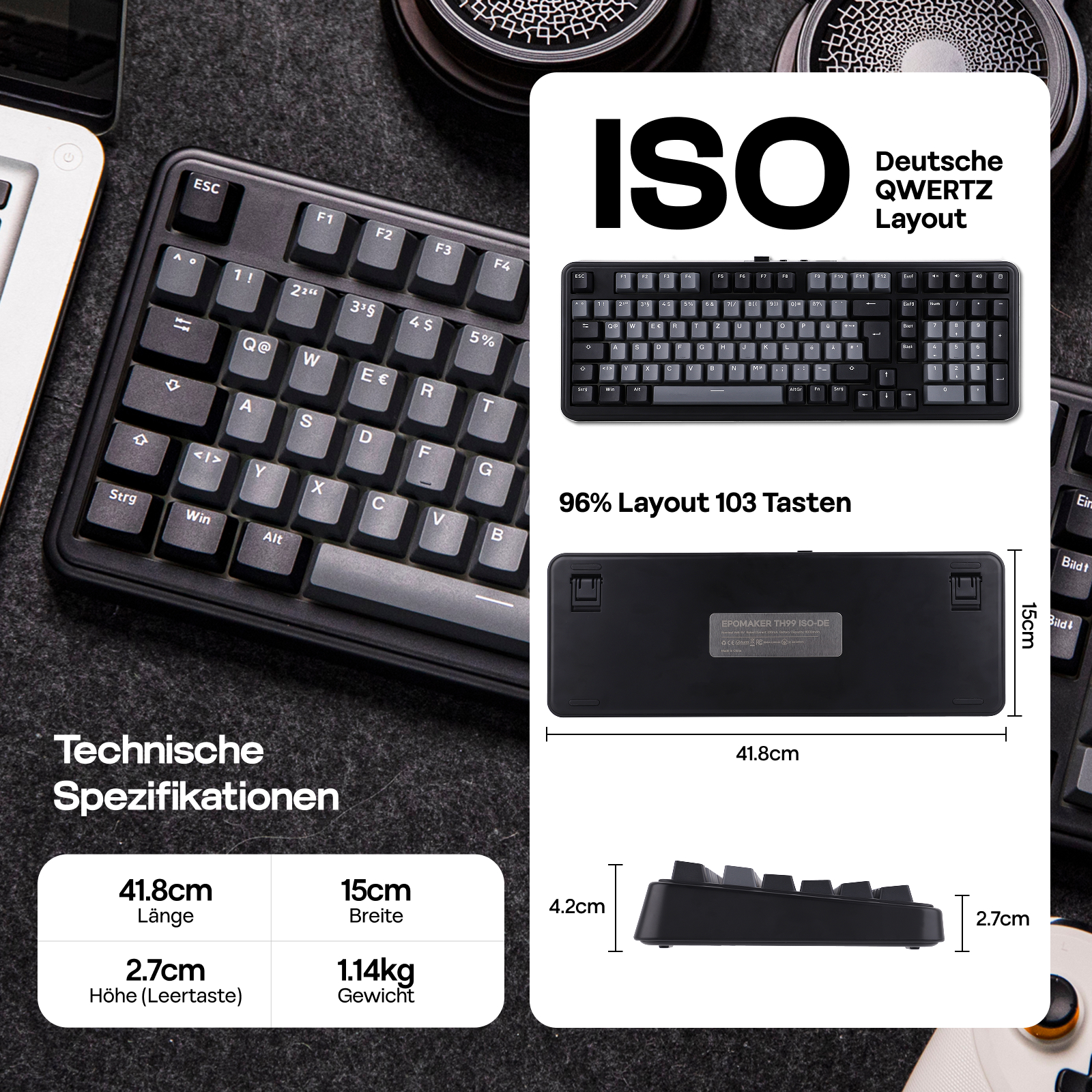 ISO-DE Layout EPOMAKER TH99 QW - огляд і ціна Keyboard Numpad Separate